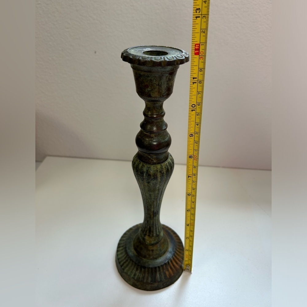 Vintage brass Green/ candle stick holder / made in India / rare
